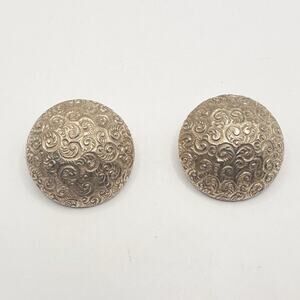 Vintage Bergere Gold Tone Scroll Textured Dome Clip On Earring MCM Button Signed